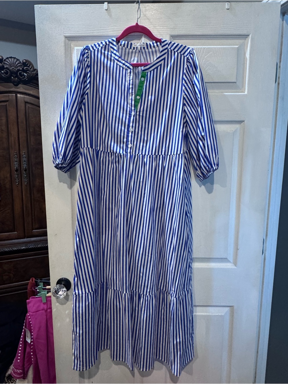 Mary Square Blue and White Striped Tiered Dress